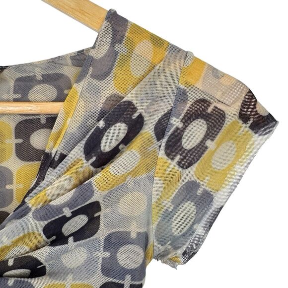 Sweet Pea Y2K Babydoll Top Small Yellow Gray Geometric Mesh Festival Sheer - Picture 5 of 12